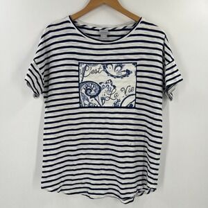 Chicos Striped Tunic Top C'est La Vie Graphic Print Women's Size 1 M